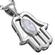 Clear CZ Hamsa Silver Pendant, p370